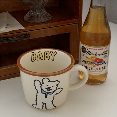 韩式复古小熊小狗陶瓷杯少女心卡通马克杯情侣早餐水杯牛奶杯  2个起批图2