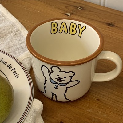 韩式复古小熊小狗陶瓷杯少女心卡通马克杯情侣早餐水杯牛奶杯  2个起批图3