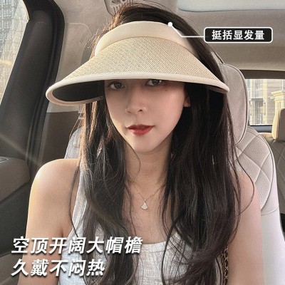 2023新款黑胶空顶防晒帽子女夏天防紫外线遮脸草帽出游遮阳太阳帽  2顶起批图3