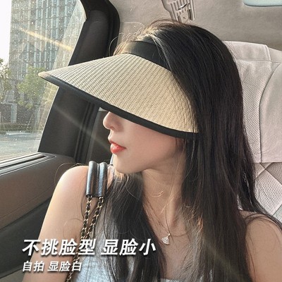 2023新款黑胶空顶防晒帽子女夏天防紫外线遮脸草帽出游遮阳太阳帽  2顶起批图2