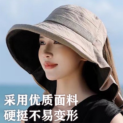 帽子遮阳女夏季大檐骑车可折叠气质防晒护脖太阳帽韩版百搭渔夫帽  2顶起批图4