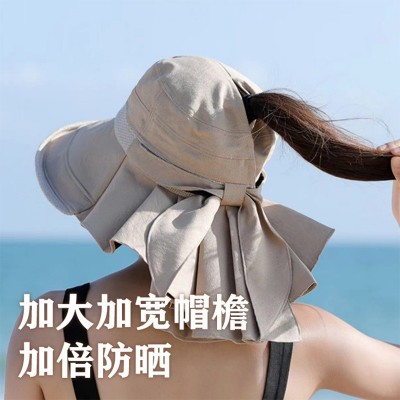 帽子遮阳女夏季大檐骑车可折叠气质防晒护脖太阳帽韩版百搭渔夫帽  2顶起批图3