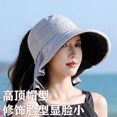 帽子遮阳女夏季大檐骑车可折叠气质防晒护脖太阳帽韩版百搭渔夫帽  2顶起批图2