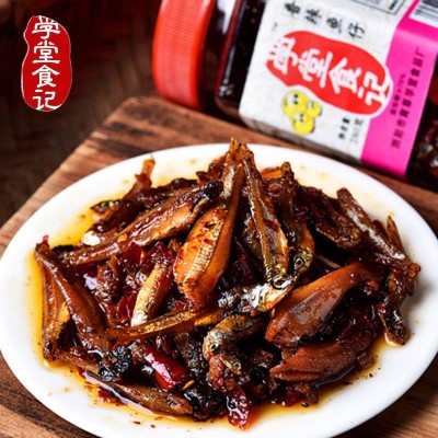 学堂食记香辣鱼仔自制农家风味下饭菜柴火鱼即食280g瓶装火培鱼2件起批图3