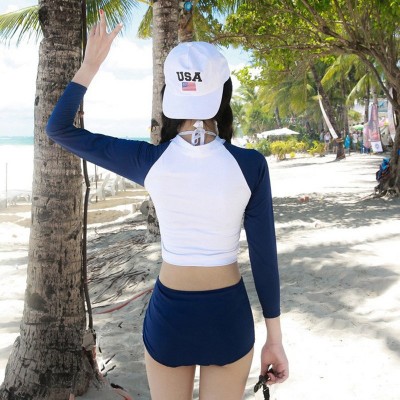 韩国新款泳衣女时尚分体比基尼温泉泳装高腰小平角长袖潜水冲浪服  2套图4