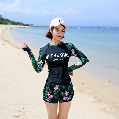 泳衣女分体保守遮肚显瘦平角运动款学生大码泳装泡温泉韩国游泳衣  2件图3