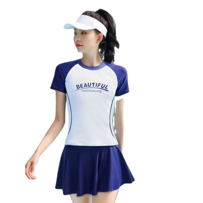 2022新款泳衣女韩国ins运动遮肚显瘦泳装学生保守分体游泳衣批发  2套图5