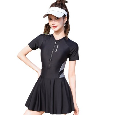 2023新款连体泳衣女遮肚显瘦保守速干游泳衣女款短袖温泉泳装批发  2件图5
