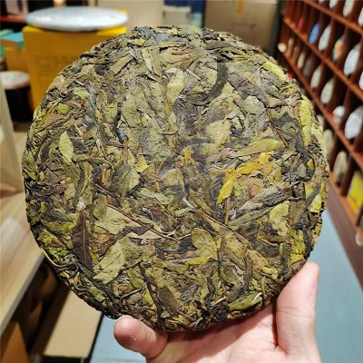 厂家现货批发357克景迈黄金叶生茶饼2022年云南普洱茶纯料口粮茶 2块起售图2