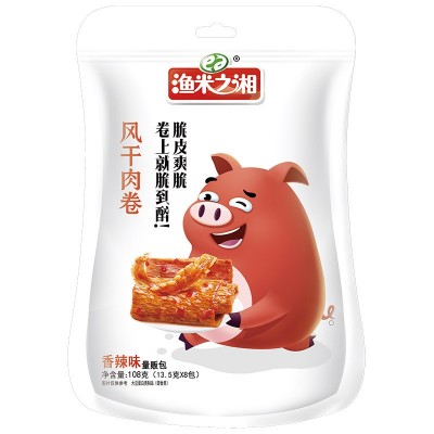 【渔米之湘风干肉卷立袋装108g】 休闲办公室零食 素肉肉卷 80g 3袋起售图2