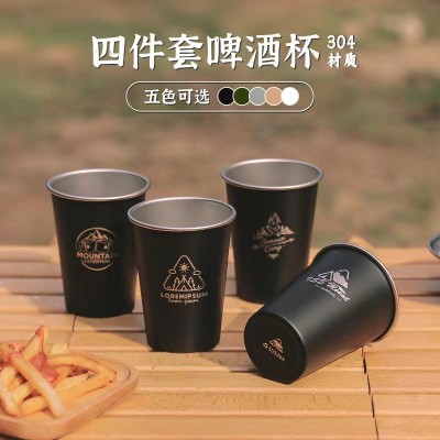 户外露营便携304食用级不锈钢水杯套装茶酒咖啡折叠宽口杯子4件套  2套图2