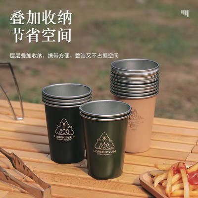 户外露营便携304食用级不锈钢水杯套装茶酒咖啡折叠宽口杯子4件套  2套图4