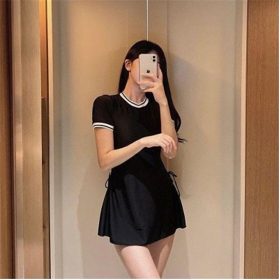 23新款韩国ins风高领短袖少女保守裙款分体裙平角游泳衣女妈妈款  2套图3