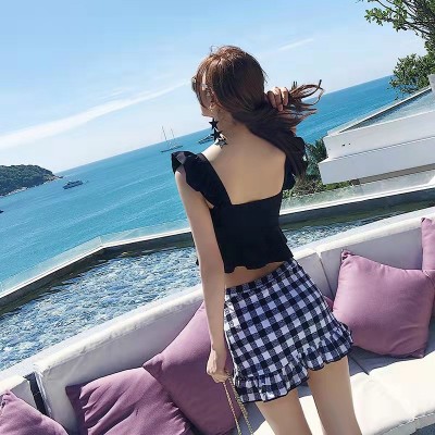 日韩小香风bikini两件套泳衣女性感分体裙式平角小胸聚拢温泉泳装  2套图3