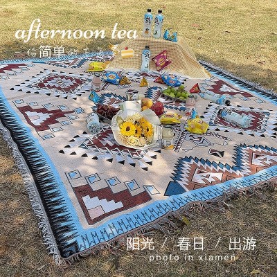 户外民族风沙发毯盖毯复古装饰毯桌布毯野餐垫波西米亚拍照神器  1件图2