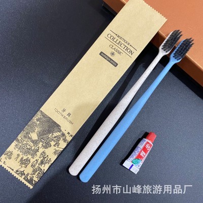 酒店宾馆牙刷一次性牙刷牙膏套装民宿牙刷麦秸秆软毛旅行牙刷批发500套图4