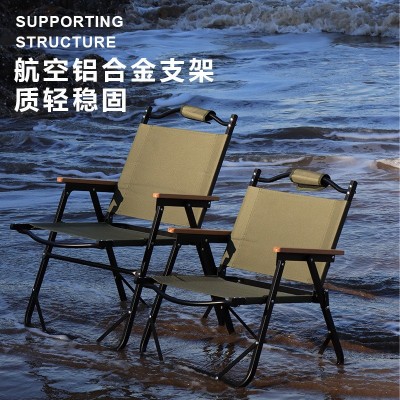 厂家直销户外便捷折叠椅新款铝合金克米特椅仿木纹铝管露营烧烤椅1个图4