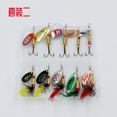 10pcs绑羽毛复合旋转金属亮片路亚饵套装 spinner 手摇片仿生假饵  2套图2