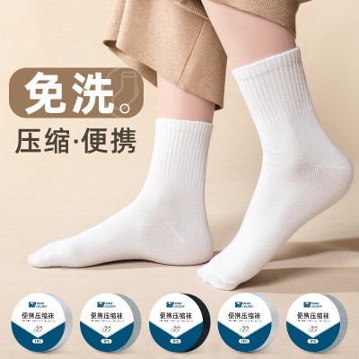 户外旅游男女薄款吸汗短袜中筒袜便携式压缩袜旅行出差一次性袜子3双图2