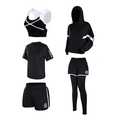 春季新款瑜伽服厂家批发大码宽松四五件套健身房运动跑步健身服女2套图5