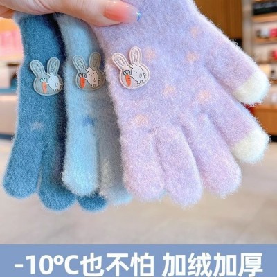 秋冬儿童手套加绒加厚针织保暖冬季分指可爱卡通宝宝户外游玩护手  2双图4