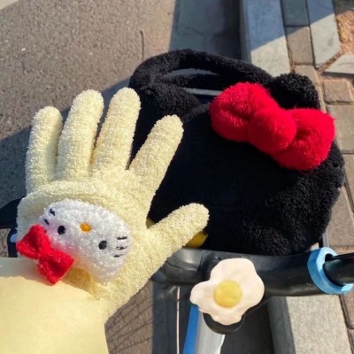 小红书同款哈喽kitty冬季保暖珊瑚绒糖果色毛绒五指学生骑行手套  2双图3