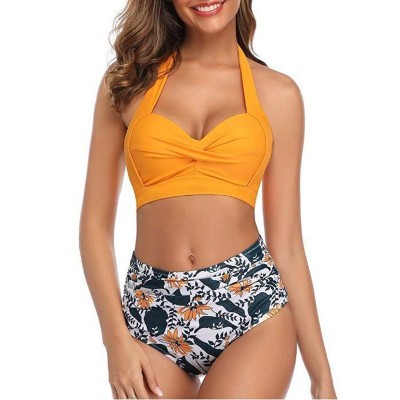 2020亚马逊新款复古聚拢比基尼 欧美泳衣女新款性感高腰bikini2套图3