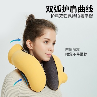 充气u型枕旅行护颈枕按压自动旅行枕成人飞机u形颈椎枕头午睡跨境2个图5