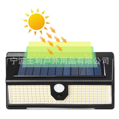 新款190LED太阳能壁灯庭院三面发光太阳能灯 人体感应防水楼梯灯1只图3