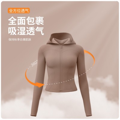 秋冬新款连帽瑜伽外套女修身显瘦防风跑步骑行运动休闲健身外套  2套图4