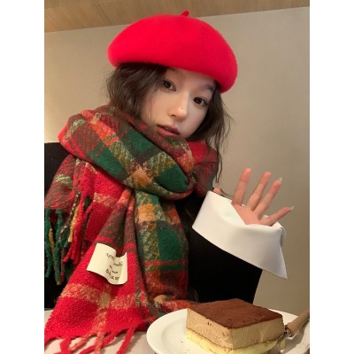 韩系新款入冬保暖穿搭仿羊绒圣诞中国红纯色针织围巾女冬季男围脖  1条图2