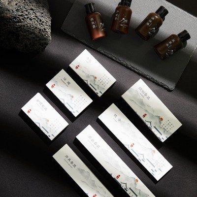 山水中国风酒店一次性用品压纹纸盒套装可降解牙刷牙膏梳子洗发水10套图2