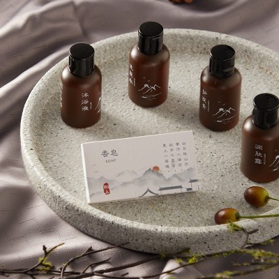 山水中国风酒店一次性用品压纹纸盒套装可降解牙刷牙膏梳子洗发水10套图4