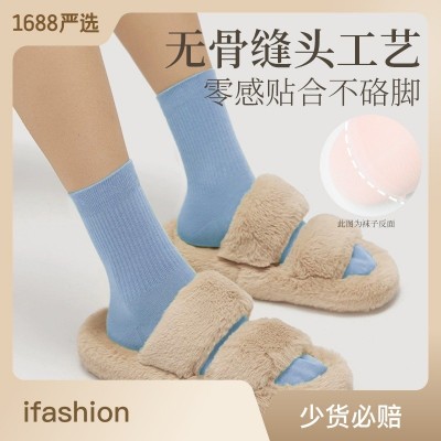 袜子纯棉女士中筒袜秋冬5A抗菌防臭女吸汗无骨袜运动袜小 腿袜批发  1双图2