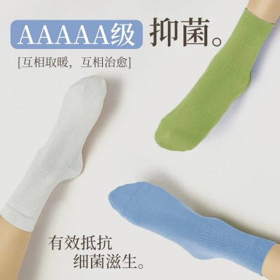 袜子纯棉女士中筒袜秋冬5A抗菌防臭女吸汗无骨袜运动袜小 腿袜批发  1双图5