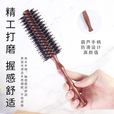 优质猪鬃毛卷发梳子滚梳鬃毛防静电造型木梳葫芦柄美发卷发梳批发  12把图2