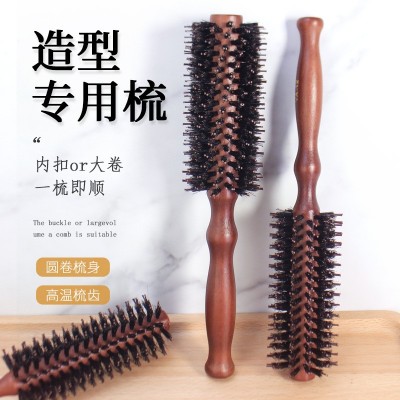 优质猪鬃毛卷发梳子滚梳鬃毛防静电造型木梳葫芦柄美发卷发梳批发  12把图3