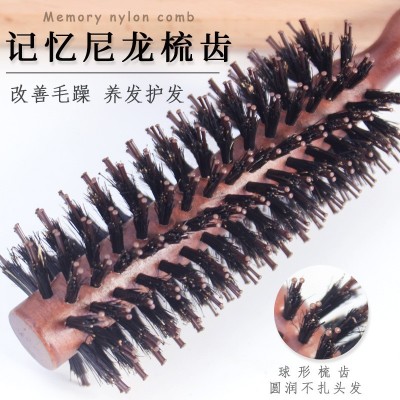 优质猪鬃毛卷发梳子滚梳鬃毛防静电造型木梳葫芦柄美发卷发梳批发  12把图4