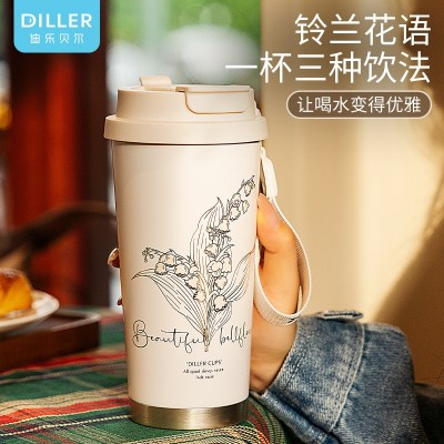 美式保温咖啡杯女生便携不锈钢杯子高颜值防摔吸管杯便携随行水杯 2个图2