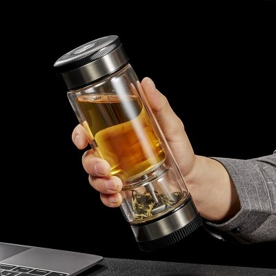 茶之恋臻钛版茶水分离泡茶杯男便携商务水杯高档双层过滤玻璃杯子  2个图2