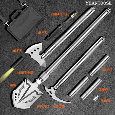 户外多功能兵工铲套装 车载折叠野营工具手电筒斧头工兵铲套装1件图3